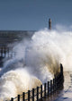 Waves Crashing By Lighthouse At Sunderland Wall Mural