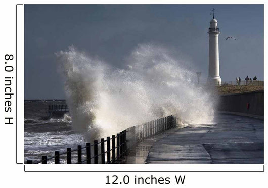 Waves Crashing By Lighthouse At Sunderland Wall Mural