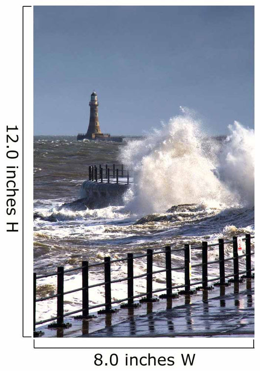 Waves Crashing By Lighthouse At Sunderland Wall Mural