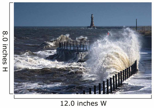 Waves Crashing By Lighthouse At Sunderland Wall Mural