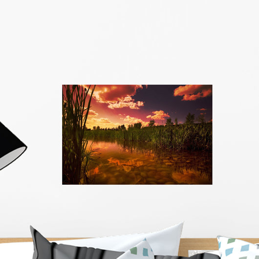 Sunset Over A Lake Wall Mural