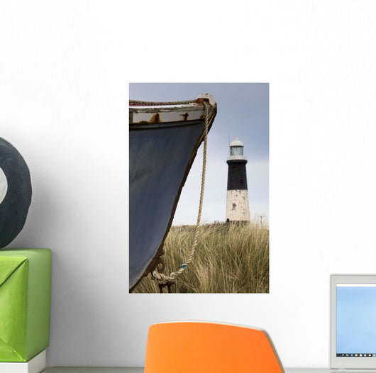 Abandoned Boat And Lighthouse, Humberside, England Wall Mural