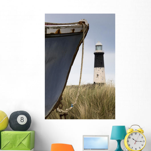 Abandoned Boat And Lighthouse, Humberside, England Wall Mural