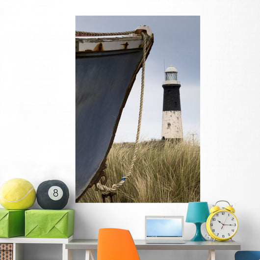 Abandoned Boat And Lighthouse, Humberside, England Wall Mural