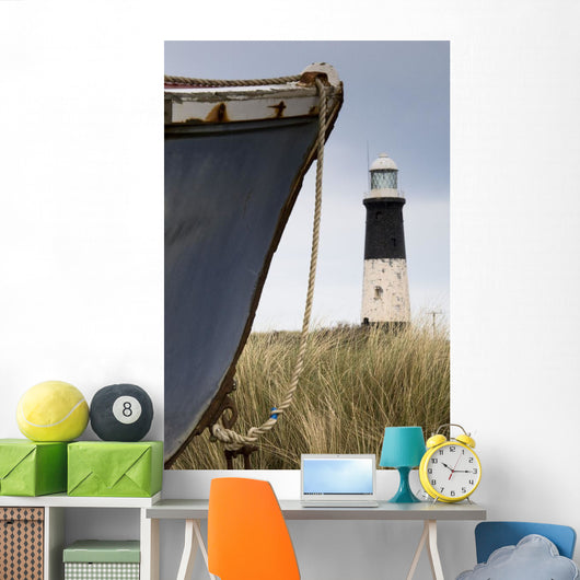 Abandoned Boat And Lighthouse, Humberside, England Wall Mural