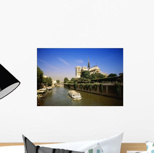 Notre Dame Cathedral And The Seine River, Paris, France, Europe Wall Mural