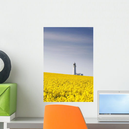 Field Of Yellow Flowers, Lighthouse Wall Mural