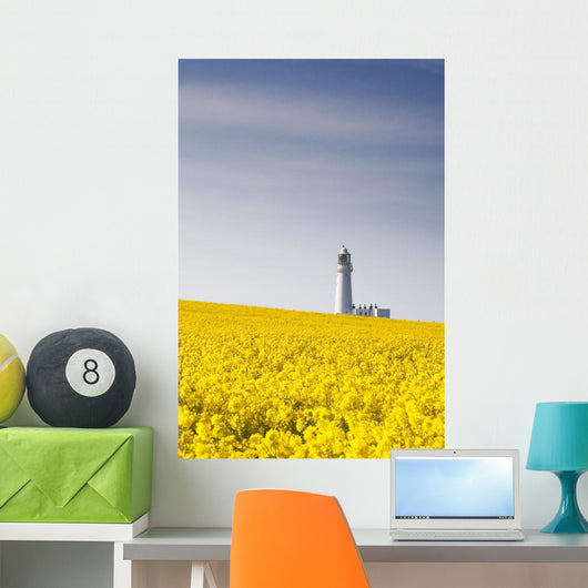 Field Of Yellow Flowers, Lighthouse Wall Mural