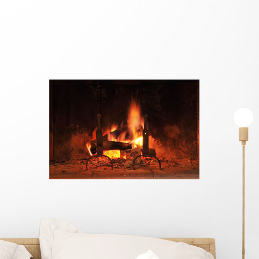 Burning Fire Fireplace Wall Mural