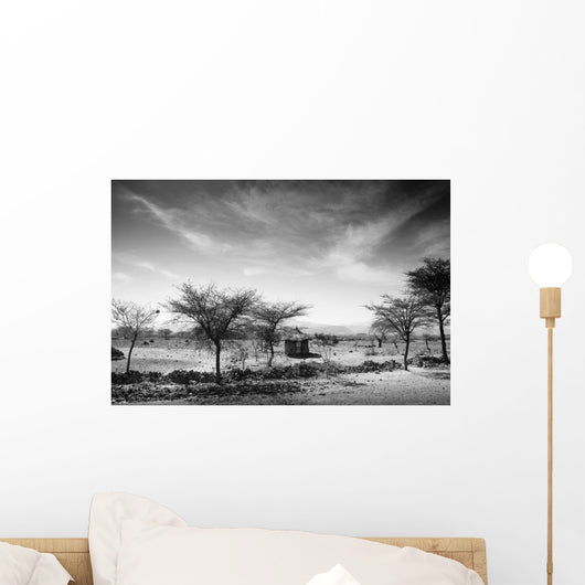 Stone Hut Set In Grassland Plains Wall Mural