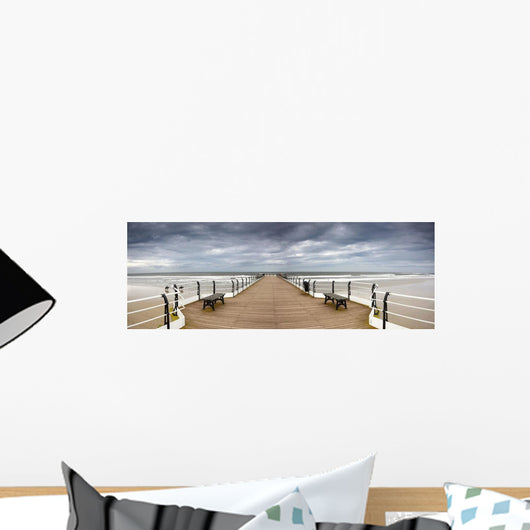 Dock With Benches, Saltburn, England Wall Mural