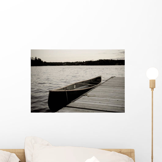 Canoe At Dock, Lake Of The Woods, Ontario, Canada Wall Mural
