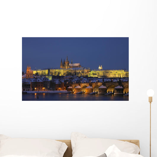 Prague Castle with Charles bridge, Prague, Czech Republic Wall Mural
