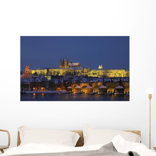 Prague Castle with Charles bridge, Prague, Czech Republic Wall Mural