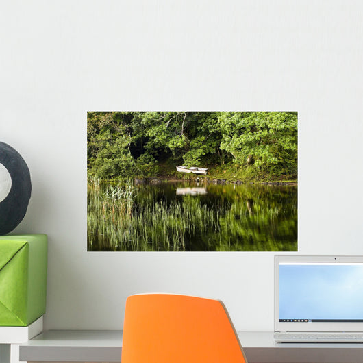 Rowboat Moored On The Bank Of A Lake Wall Mural