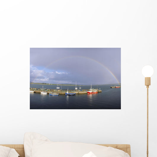 Co Galway, Roundstone Harbour, With Rainbow Wall Mural