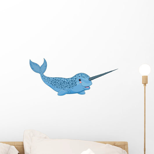 Baby Blue Cartoon Narwhal Wall Decal