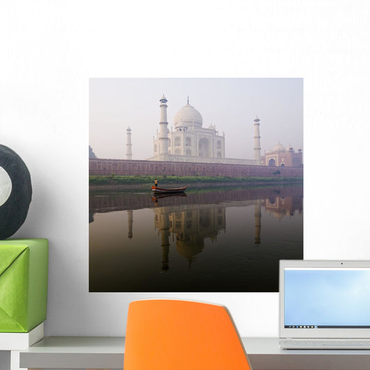 Person In Boat In Front Of Taj Mahal Wall Mural