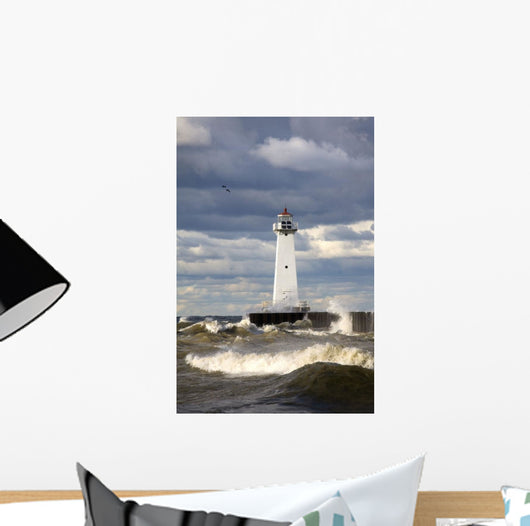 Sodus Outer Lighthouse On Stormy Lake Ontario Wall Mural