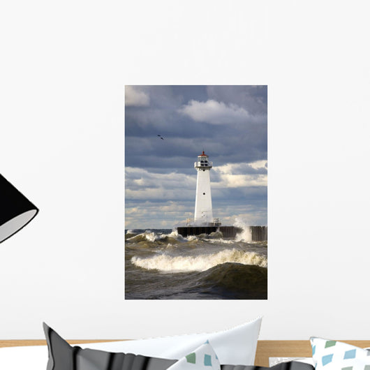 Sodus Outer Lighthouse On Stormy Lake Ontario Wall Mural