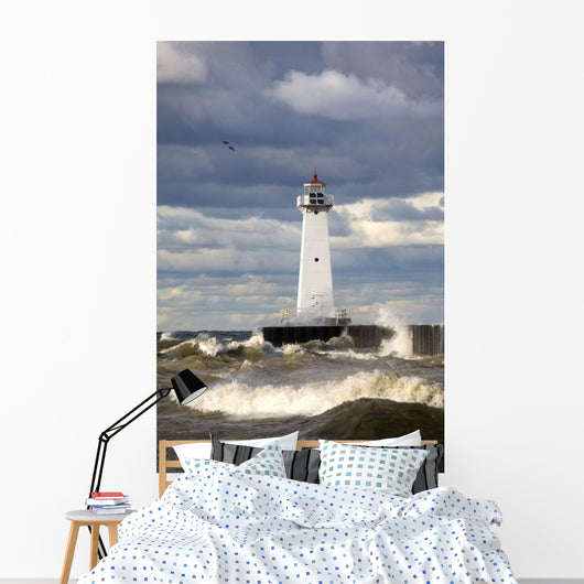Sodus Outer Lighthouse On Stormy Lake Ontario Wall Mural