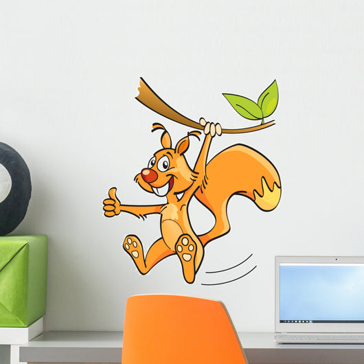 Cartoon squirrel on the branch Wall Decal
