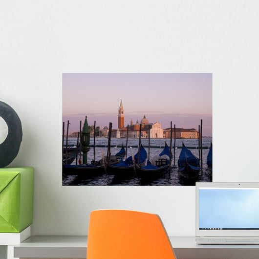 Gondolas On Canal, Church Of St Giorgio Maggiore In Background Wall Mural