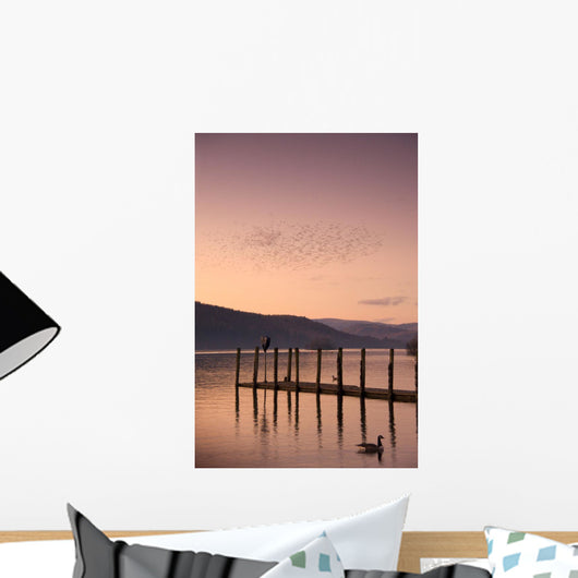 Sunset Over A Dock In The Lake, England Wall Mural