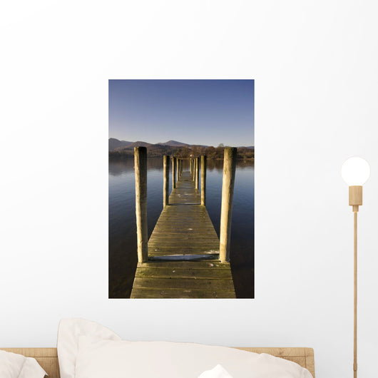 A Wooden Dock Going Into The Lake, Cumbria, England Wall Mural