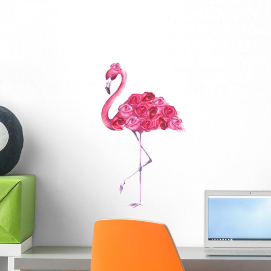 Tropical Pink Rose Flamingo Wall Decal