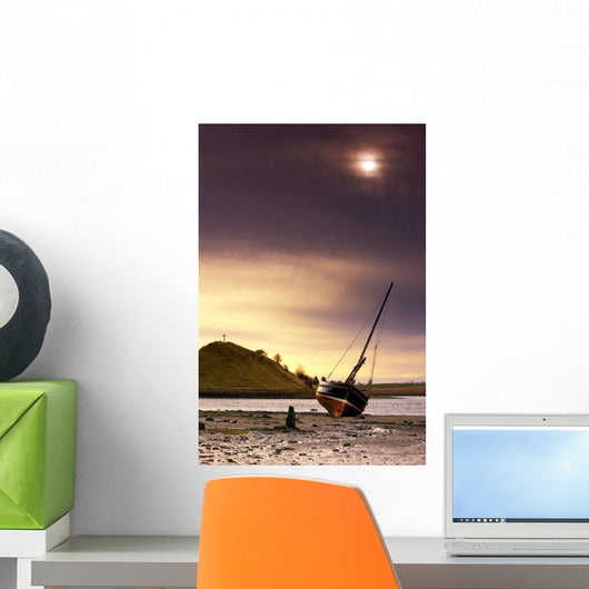 Boat On Beach At Low Tide Wall Mural