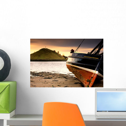 Boat On Beach At Low Tide Wall Mural