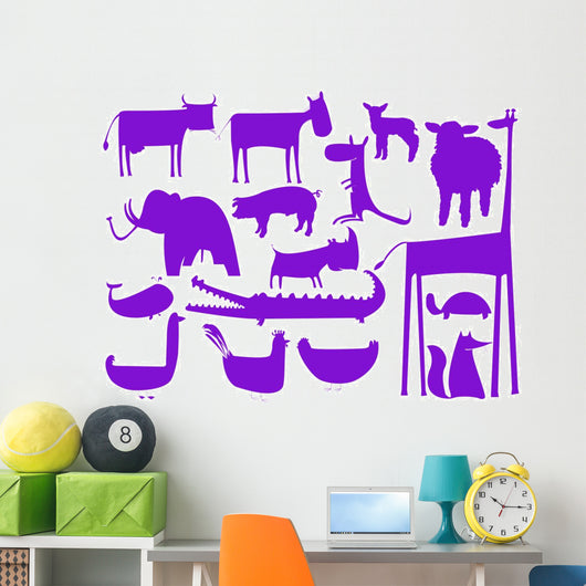 Animal Purple Silhouettes Isolated on White Background Wall Decal