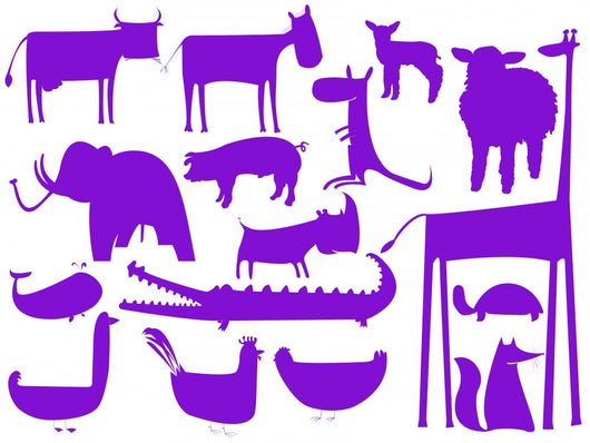 Animal Purple Silhouettes Isolated on White Background Wall Decal