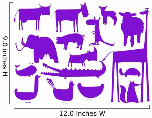 Animal Purple Silhouettes Isolated on White Background Wall Decal