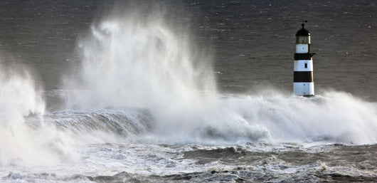 Waves Crashing On A Lighthouse, Seaham, Teesside, England Wall Mural
