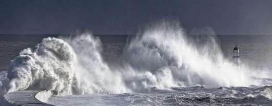 Waves Crashing On Lighthouse, Seaham, Teesside, England Wall Mural