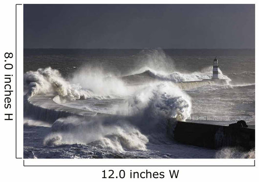 Waves Crashing On Lighthouse, Seaham, Teesside, England Wall Mural