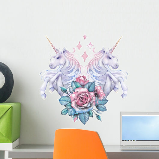 Diamond Rose Vignette Unicorns Wall Decal