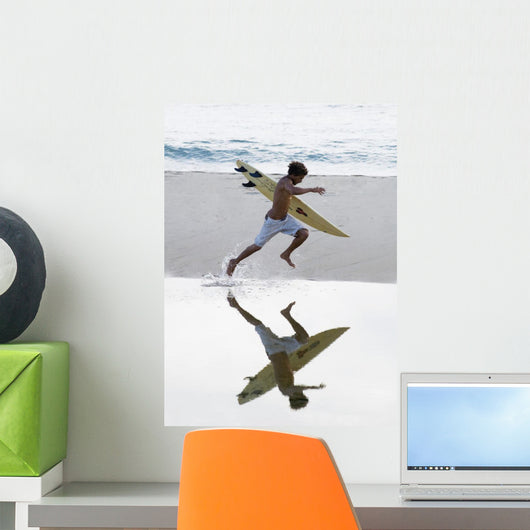 Surfer Running With Surfboard Wall Mural