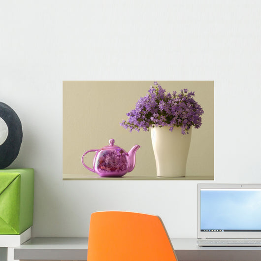 Teapot And Flowers In A Vase Wall Mural