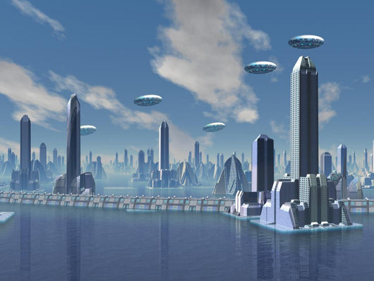 UFO over Futuristic Alien City Wall Mural