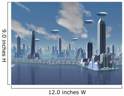 UFO over Futuristic Alien City Wall Mural