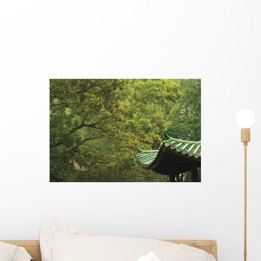 Blooming Mimosa, And Pagoda In Hong Kong, China Wall Mural