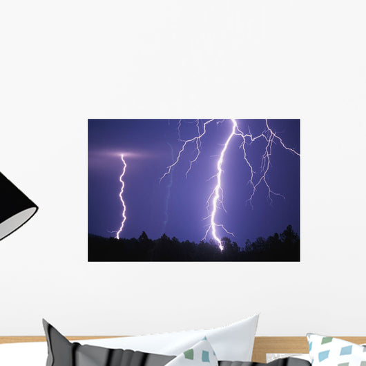 Lightning Bolts In Night Sky Wall Mural