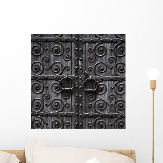 Door Handles On Ornate Metal Doors Wall Mural