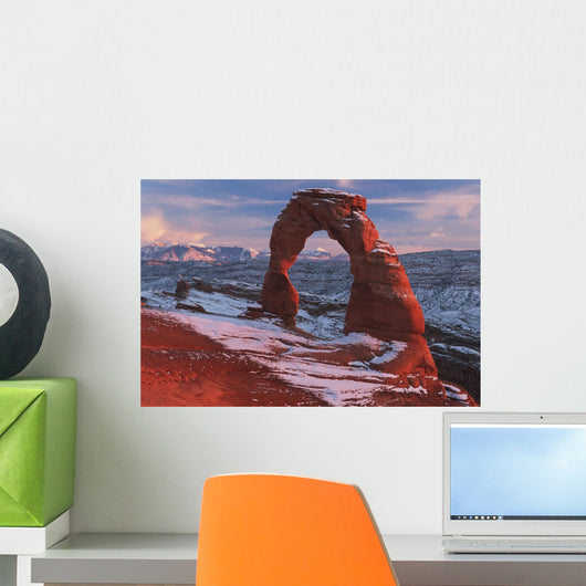 Delicate Arch At Sunset In Winter In Arches National Park Wall Mural
