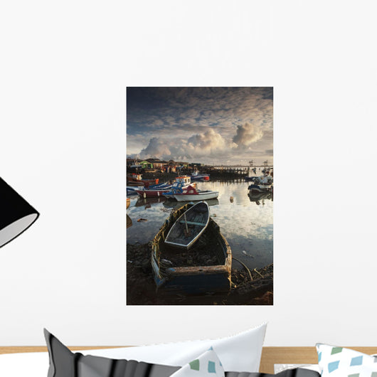 Boats Moored Along The Shoreline Wall Mural