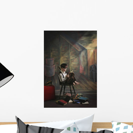 A Boy Posed Reading Old Books Wall Mural