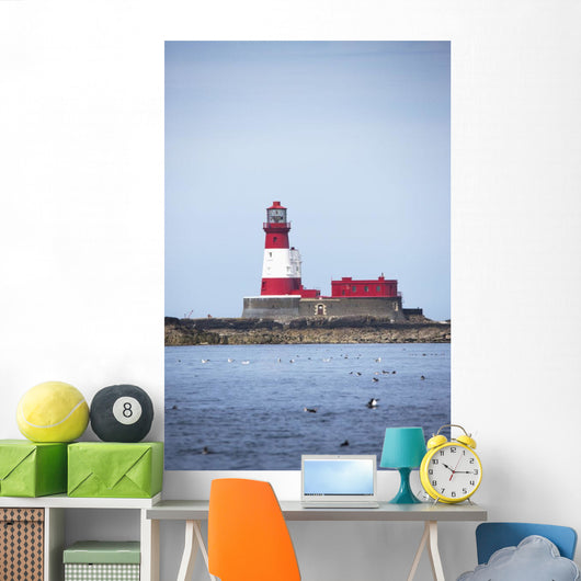 Longstone Lighthouse And Guillemot In The Water Wall Mural